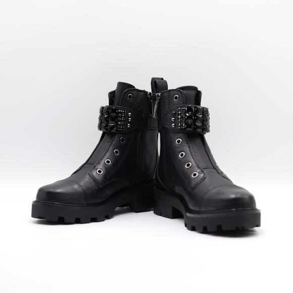 Karl Lagerfeld Paris Women Black Leather Maeva Buckled Combat Booties Size 7M - Picture 5 of 9